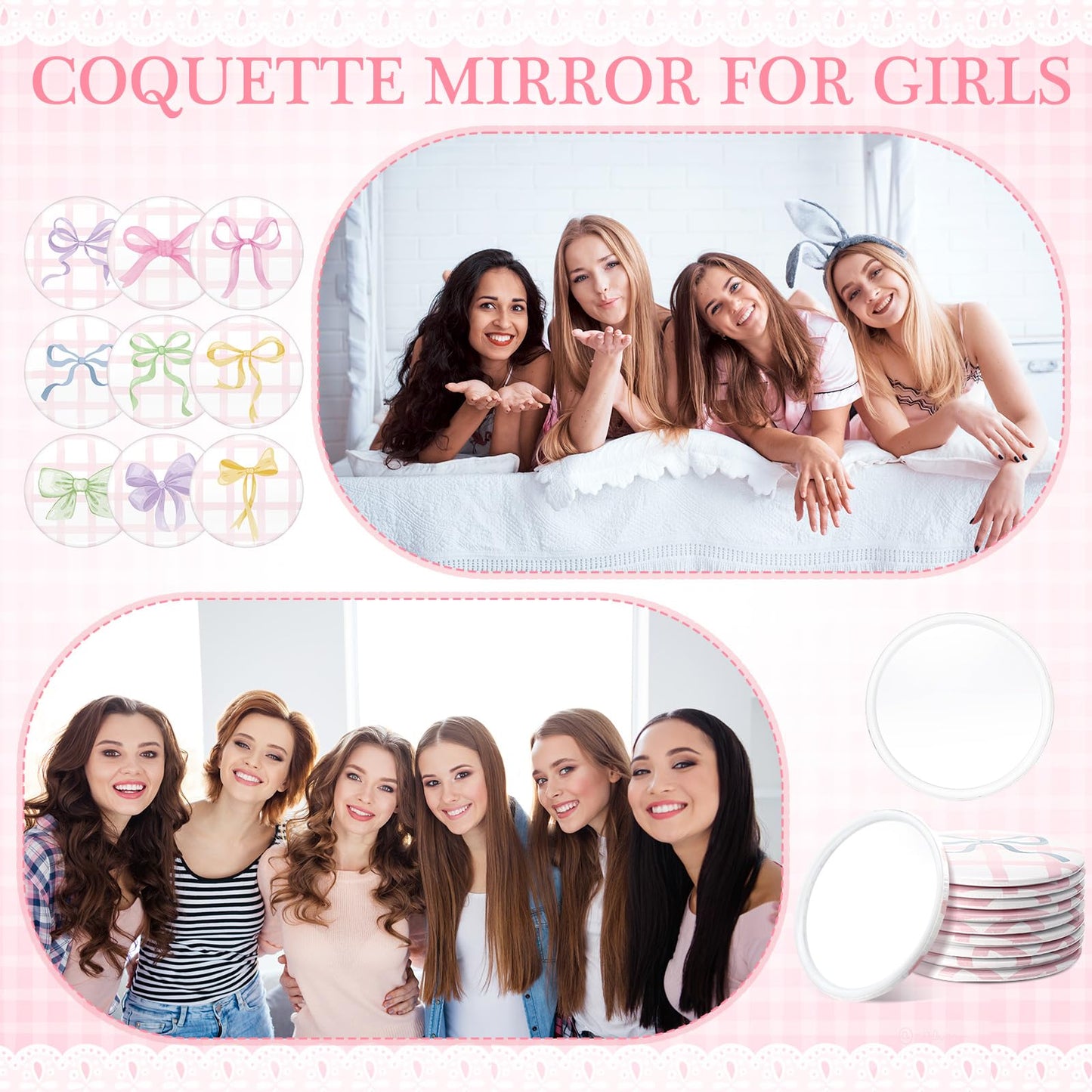 Cinnvoice 36 Pcs Coquette Aesthetic Compact Mirror Bulk Bow Travel Makeup Pocket Purse Mini Mirror for Women Wedding Bridal Show