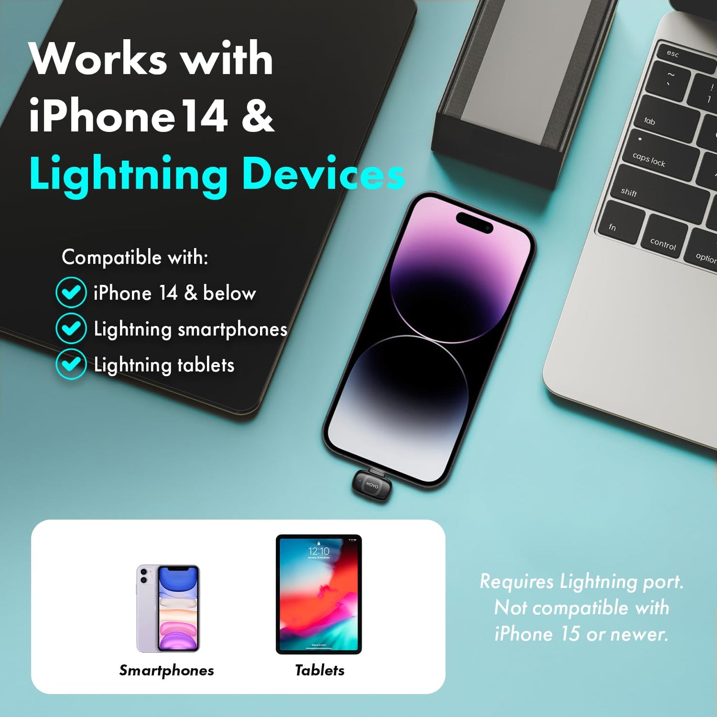 Movo Nanomic Dual Lightning Wireless Microphone For Iphone 14 And Below- Lavalier Mic For Iphone, Great For Vlogging, Tiktok, Co