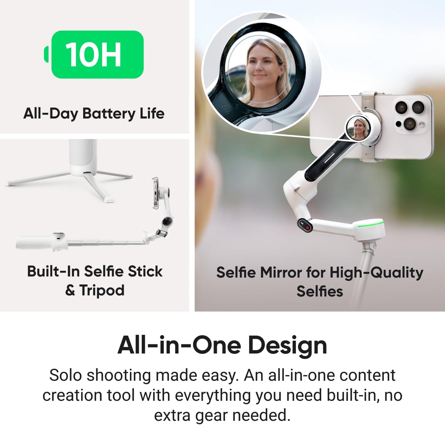 Insta360 Flow 2 Pro Vlog Bundle Grey - Foldable Ai Phone Gimbal, Track In 200+ Apps With Apple Dockkit, 360 Pan Tracking, Built-