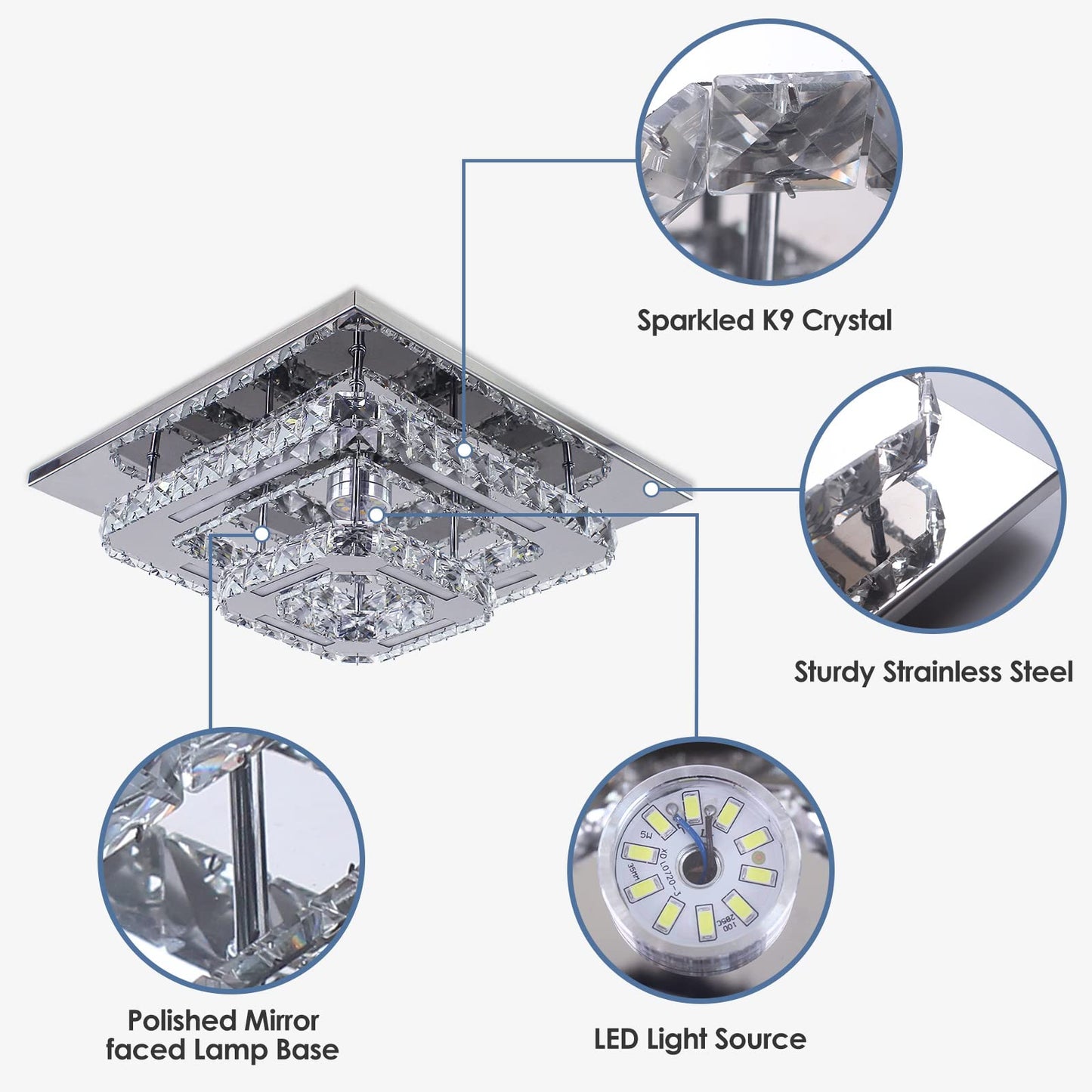 Cxgleaming Modern Crystal Chandelier - 12 Flush Mount Ceiling Light Fixture With Remote Control - Dimmable Led Chandelier For Bedrooms Living Rooms Closet Hallways Bathroom