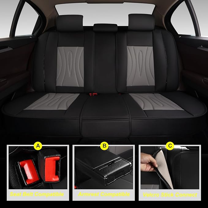 Car Seat Covers Full Set Fit for Cadillac XTS 2013-2019,Waterproof Laux Leather Seat Protectors for 5-Seat Vehicles(Black&Grey)