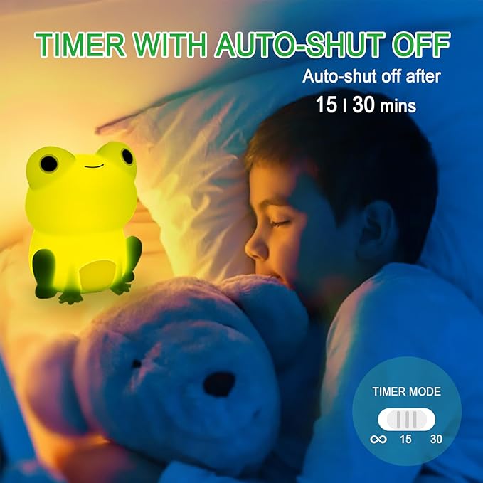 Night Light for Kids, Cute Frog Night Lamp Bedroom Nightlight for Girls Boys Teens, USB Rechargeable Silicone Animal Nightlight Christmas Birthday Gifts, Room Decor