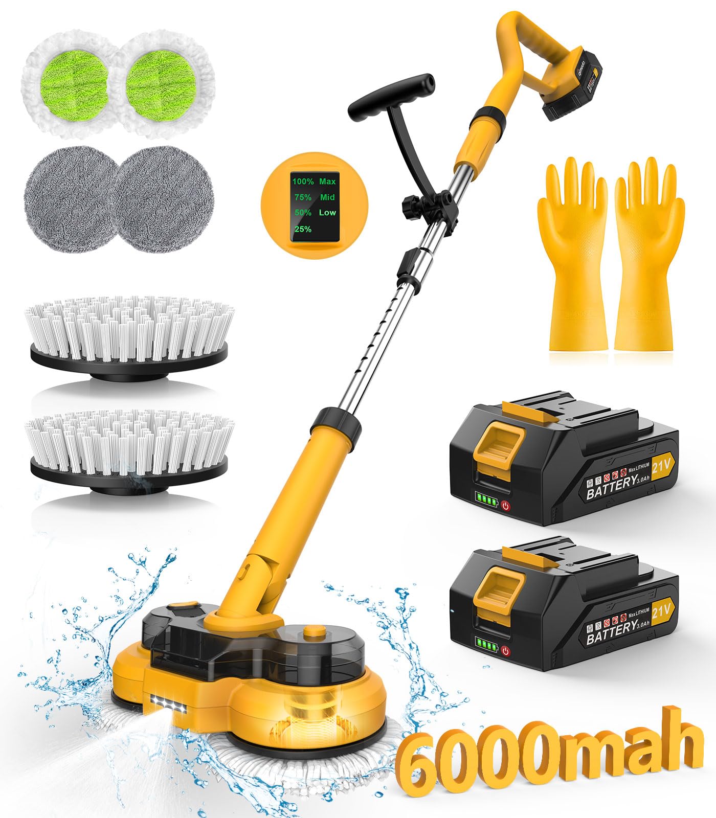 qimedo 6000mAh Battery Cordless Electric Mop M1 Pro, 800RPM Electric Power Scrubber & Mops for Floor Cleaning, Automatic Spin Mops with Smart Display,Rotating Mop with LED Light & Water Spray