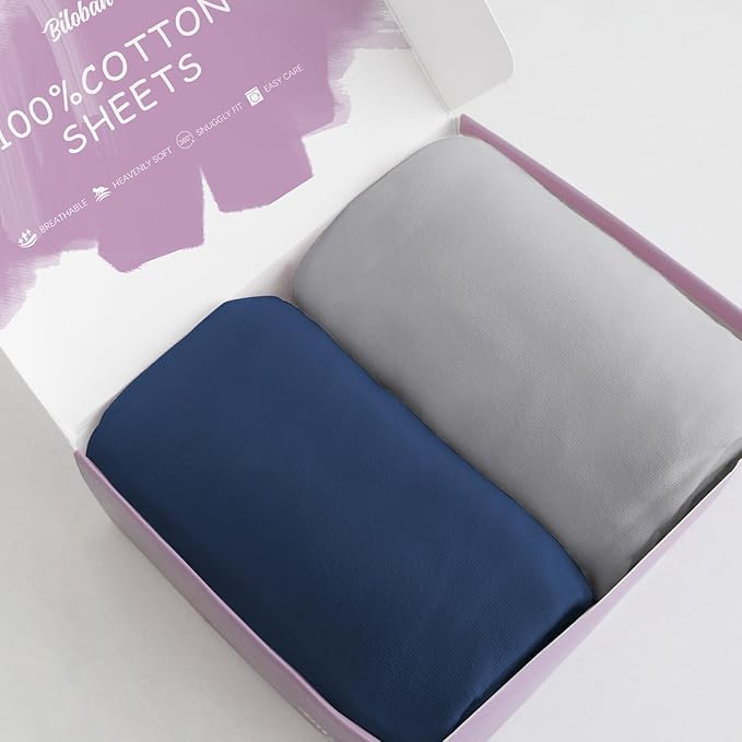 Bassinet Sheets Fit for Ronbei, Cuddor, Papablic, Cowiewie, Pamo Babe and Ingenuity Bedside Bassinet,100% Cotton, 2 Pack, Ultra Soft Bassinet Sheet, Gray and Navy Blue