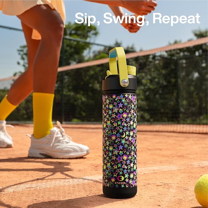 ENCOOL Insulated Water Bottle with Straw Stainless Steel Water Bottle, Leak-Proof, BPA-Free, Double Wall Vacuum Keeps Cold for 24 Hours for Sports, Travel, School (26 oz, Neon Galaxy)