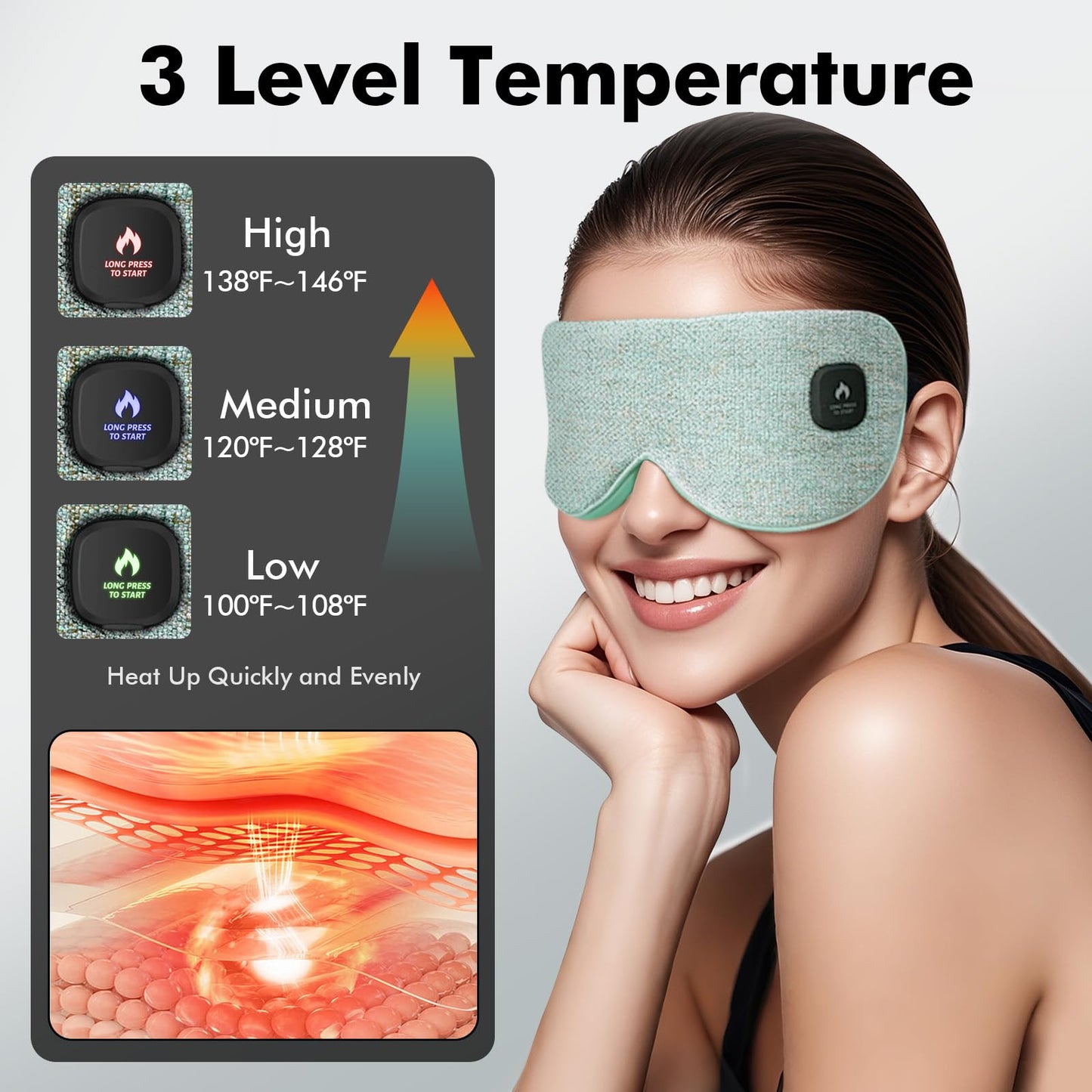 ATreebay Cordless Heated Eye Mask for Dry Eyes, Eye Mask for Dry Eyes, Washable Eye Heating Pad, Electric Warm Eye Compress, Gifts for Women Men (Blue Grey)