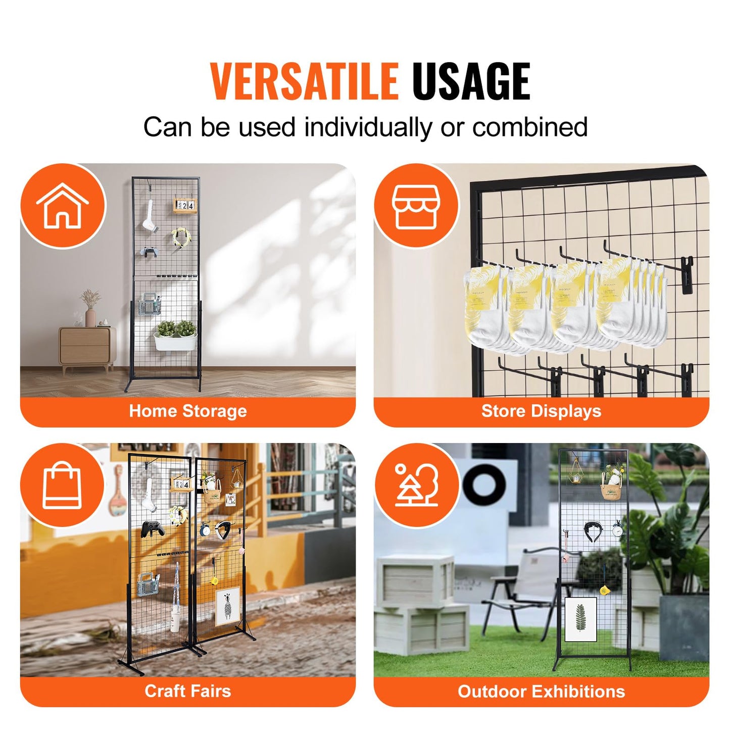 VEVOR 2 x 5.6 in Grid Wall Panels, 2 Packs Wire Gridwall Display Racks Tower with T-Base, Floorstanding Double Side Gridwall Panels, Retail Display with Extra Clips and Hooks for Art Craft Shows
