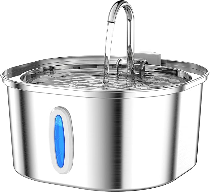 PEKTACO Stainless Steel Cat Water Fountain, 3.2L/108oz Cat Water Dispenser with Ultra-Quiet Water Pump and Water-Level Win...