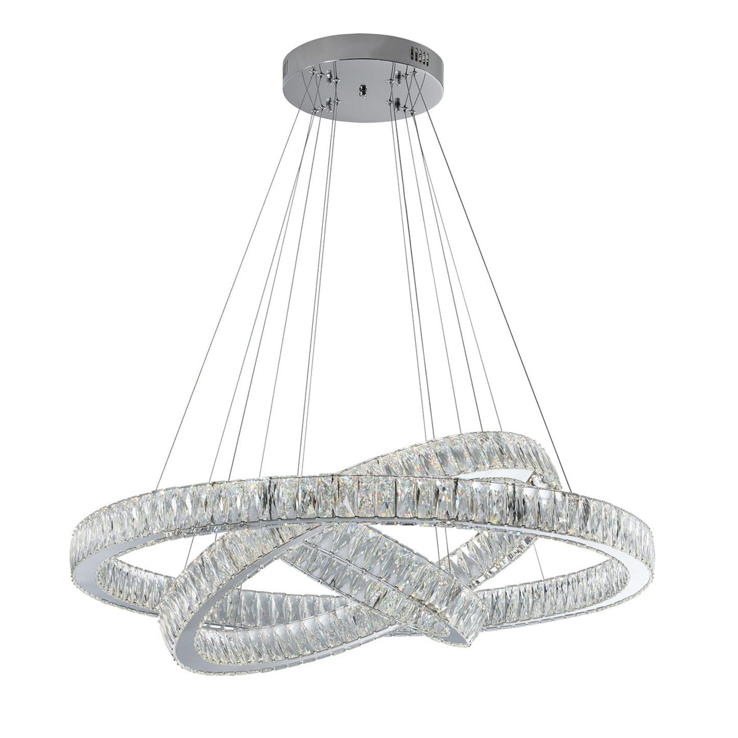 Finesse Decor Crystal Elegance Three Ring Chandelier, Modern Design, Metal & Crystal, Clear, Model CH-415-RO