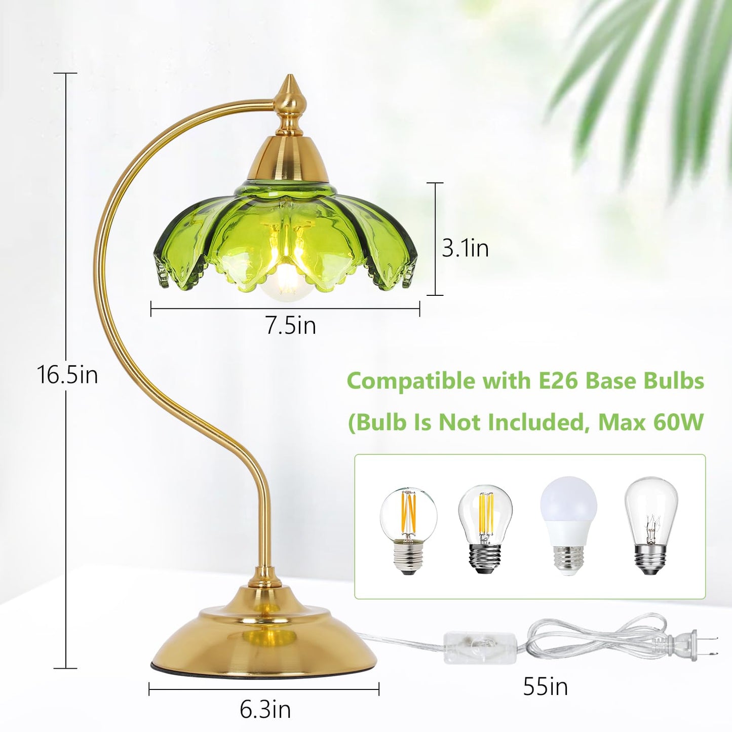 Artmooy Table Lamp, Gooseneck Design, Mid Century Modern, Amber Glass, Model 250307B1, Ideal for Living Room, Bedroom, Home Office