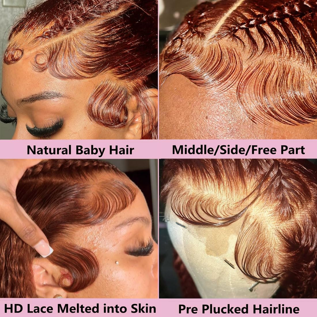 vestlucky 36inch 13x4 red brown deep wave hd frontal wig copper brown wet and wavy wigs human hair for balck women