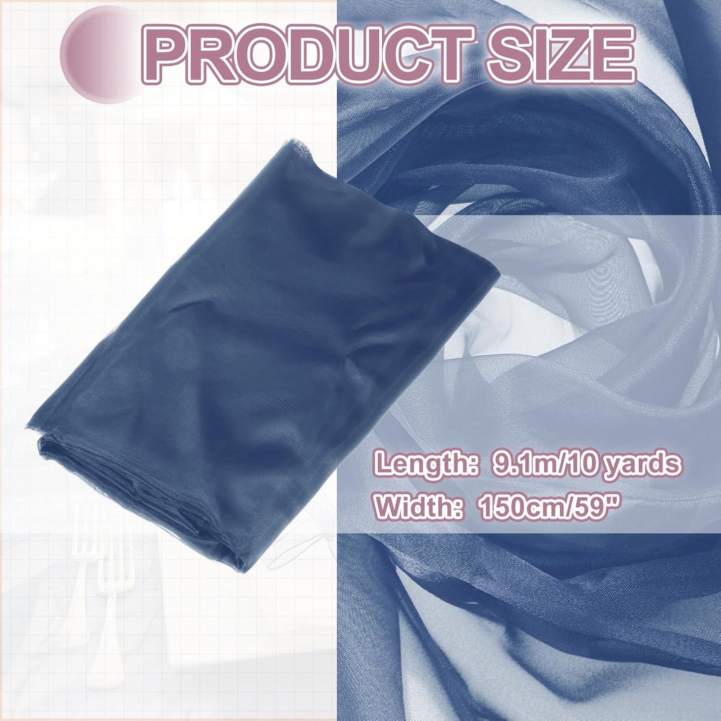 MECCANIXITY Iridescent Sheer Organza Fabric, 10 Yards x 59 Inches Solid Holographic Shiny Fabric Organza Cloth for Wedding, Curtains, Costume, Photo Background, Navy Blue