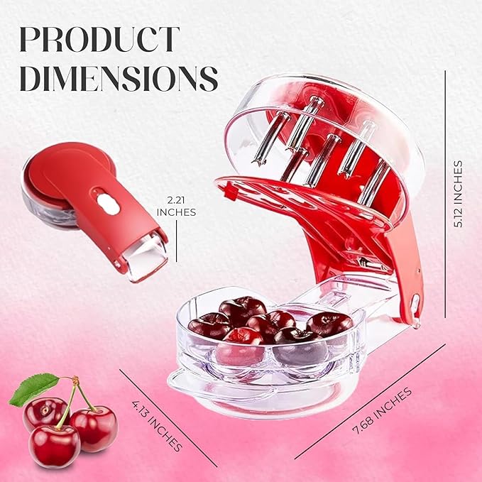 Cherry Pitter Tool - Pit 6 Cherries at Once, Mess-Free Cherry & Olive Pitter with Tray, 304 Stainless Steel Multi Pitters for Fast Prep & Easy Cleanup