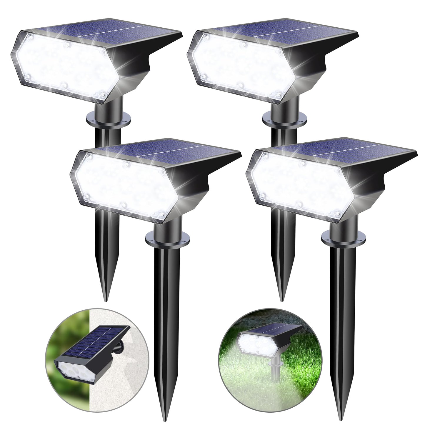 Toodour Solar Spot Lights Outdoor  4 Packs 49 Led Solar Outdoor Lights With 2 Lighting Modes  Waterproof Solar Powered Flood Lights Landscape Lighting For Yard Garden Pathway Walkway (Cool White)