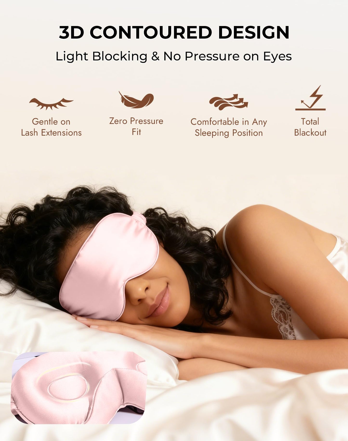 SilkSilky 100% 22 Momme Mulberry Silk Sleep Mask – Upgraded 3D Contoured Eye Mask with Nose Wing Pads & Adjustable Strap, Luxury Blackout Eye Cover for Women & Men (Pink)