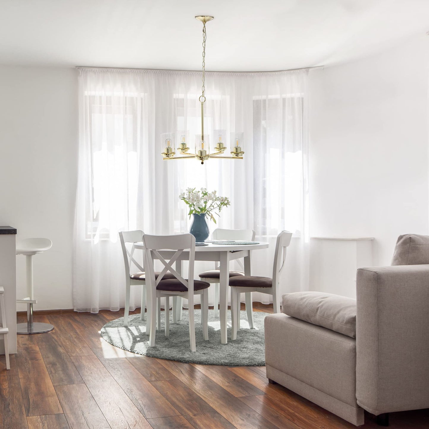 LALIA HOME 5-Light Pendant Chandelier, Clear Glass & Metal, 20.5in, Gold, Model 1270-LHP-3013-GL