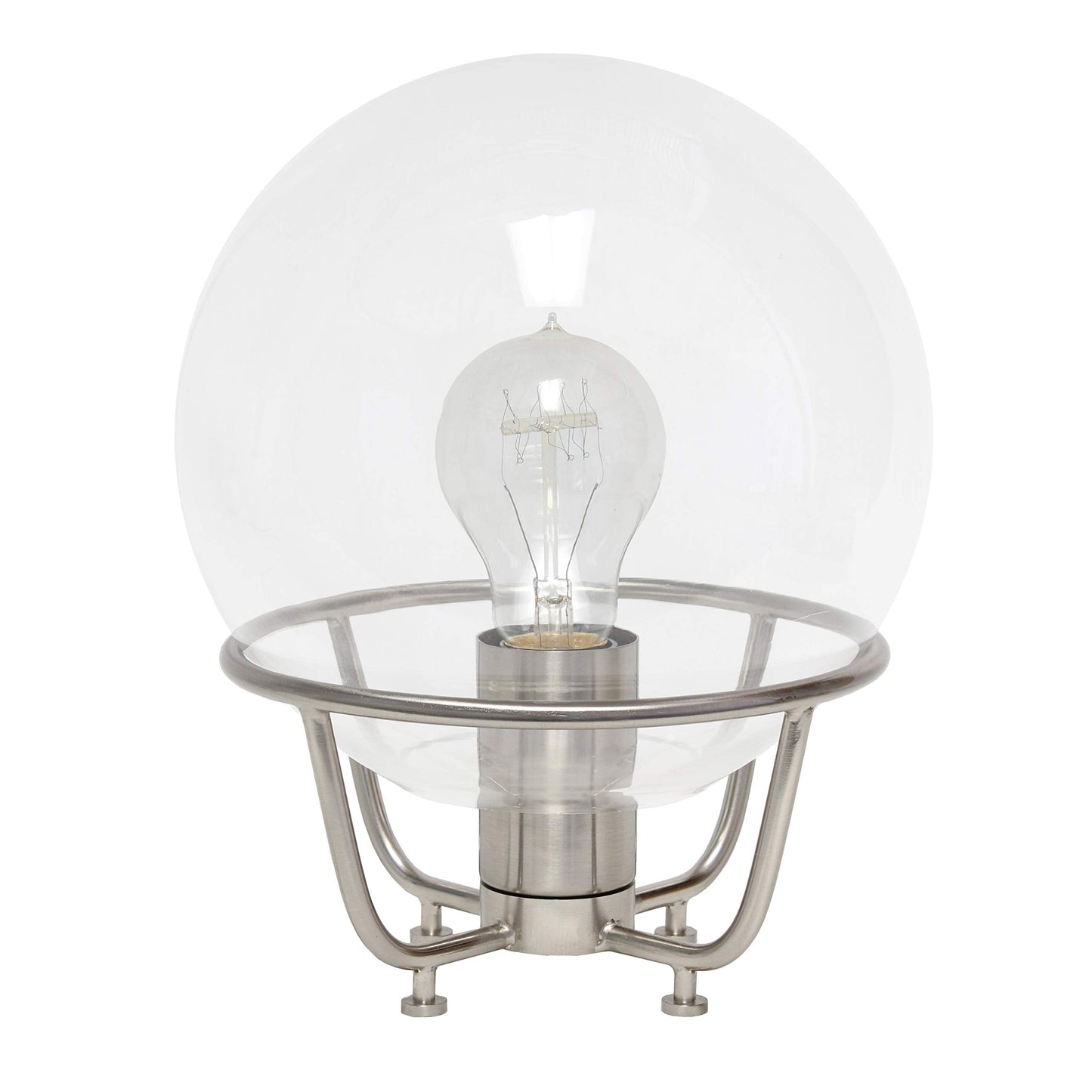 Elegant Designs Vintage Industrial Table Lamp, Brushed Nickel, 7.75inL x 7.75inW x 10inH, Model LT1062-BSN, Metal, Glass Crystal Ball