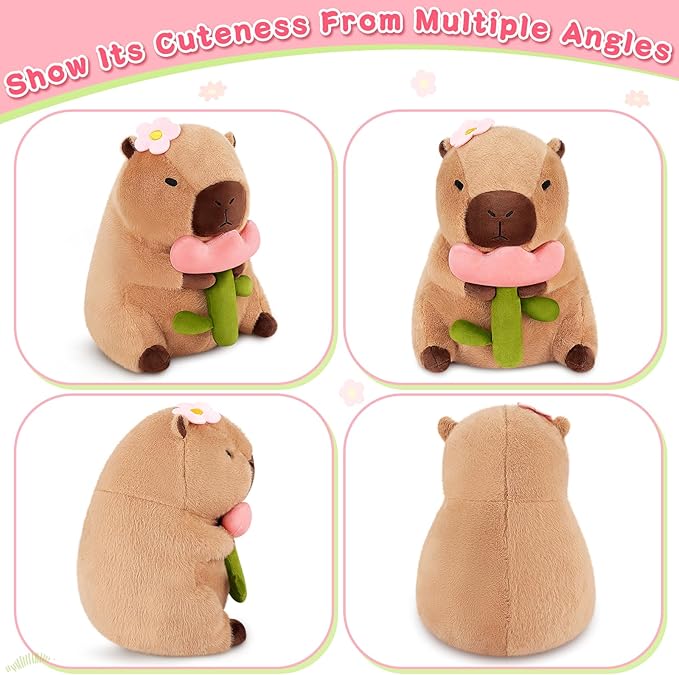 Achwishap Capybara Plush,Cute Plushies Capybara Stuffed Animals,Capybara Plush Toys,Kawaii Plushie Stuffed Toy with Flower Plushies Gift for Kids Adults Birthday(Capybara with Holding Flower,16”)