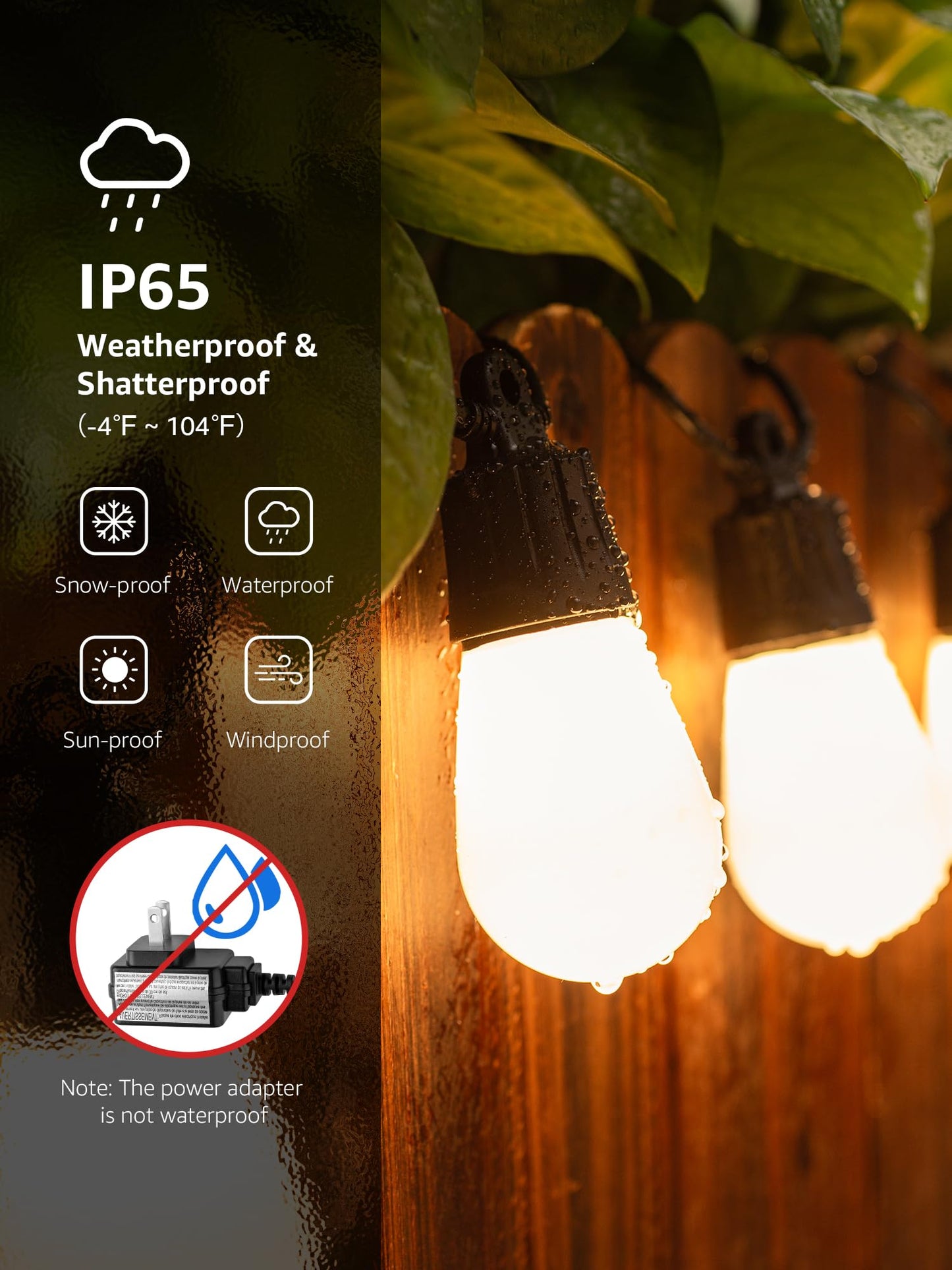 Lepro ZB1 AI Smart Outdoor String Lights APP Control, 54(42+12) ft RGB+IC+Warm White Outdoor Lights 15 LED Bulbs, Alexa Google Home Enable, AI Generated Lighting LLM, NO Remote 2.4 GHz WiFi+Bluetooth