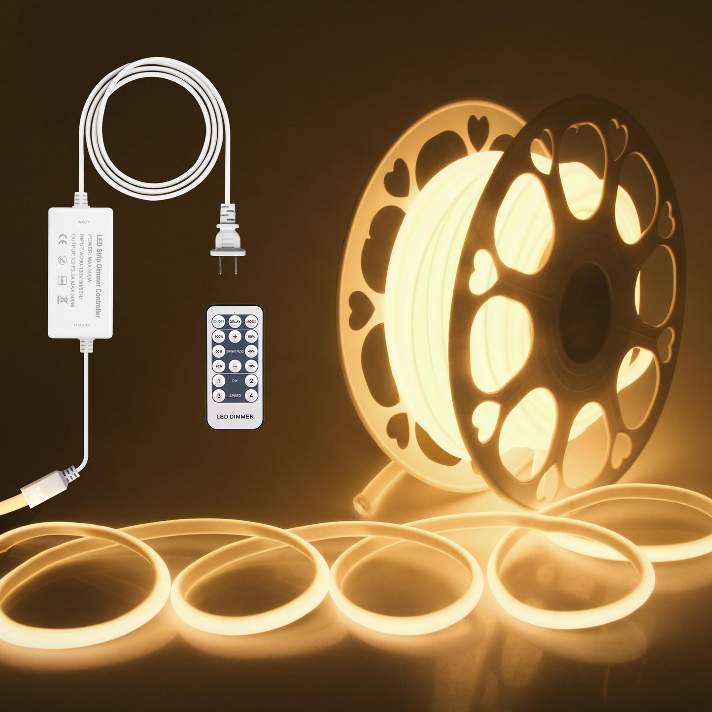 Alitove 120V 110V Cob Led Strip Light Kit Dimmable Waterproof Ip67 3000K 65.6Ft Warm White Led Light Strips Outdoor 5760Leds Super Bright Neon Rope Lights With Remote For Home Commercial Lighting