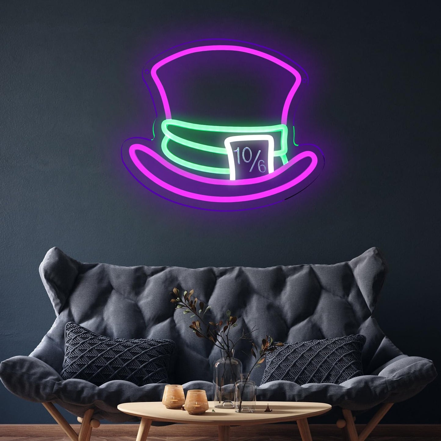 Mad Hatter Hat Neon Signs For Wall Decor Dimmable Alice In Wonderland Led Lights For Bedroom Man Cave Party Bar Background Decoration Birthday And Halloween Gifts  11.42 * 9.8 Inches