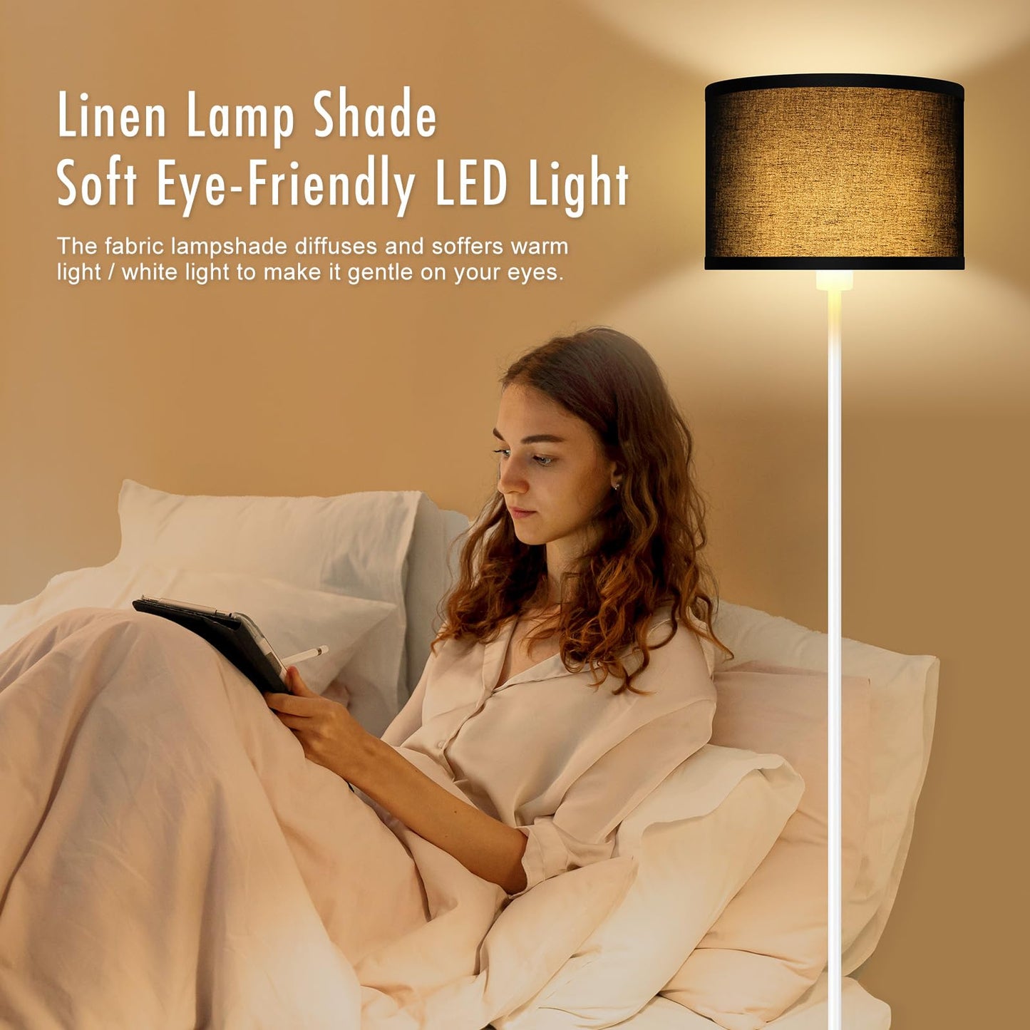 Floor Lamp White  Standing Lamp  58  Tall Floor Lamp With Black Lampshade  Foot Pedal Switch  Modern Bright Floor Lamps For Living Room/Bedroom/Classroom/Kids Room  White Lamp For Girls  Gift(No Bulb)