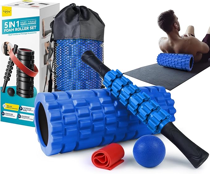 Krightlink 5 in 1 Foam Roller Set for Deep Tissue Muscle Massage, High Density Trigger Point Fitness Patented Exercise Foa...
