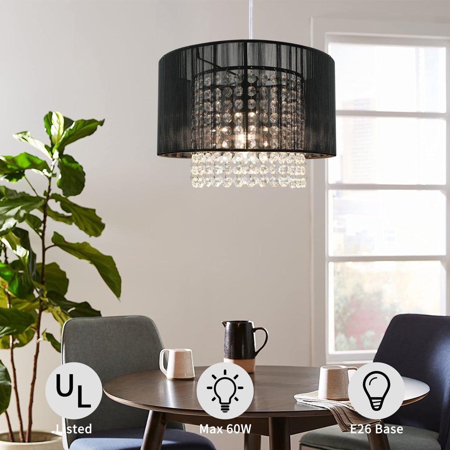 Tislyco Plug In Chandelier  Crystal Chandelier Lighting With Long Cord 15Ft And On/Off Switch  Hanging Pendant Light Plug In  Hanging Lamps That Plug Into Wall Outlet For Bedroom Living Room
