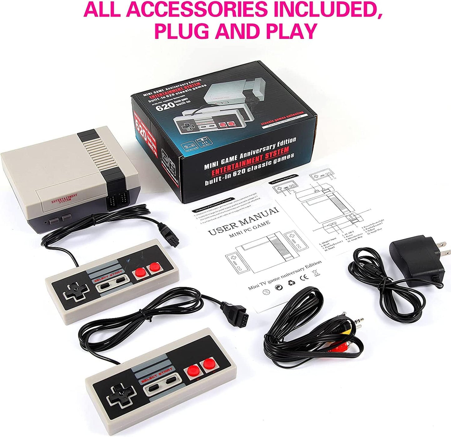 GameNext Retro Game Console,Classic Mini Handheld Video Game Console Built-in 620 Classic Edition Games, AV Output and Dual Game Controllers