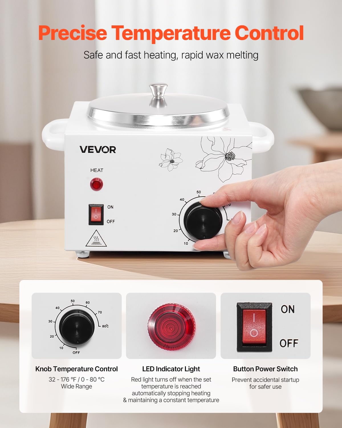 VEVOR Single Wax Warmer, 600ML Professional Wax Warmer for Hair Removal, 32 ? to 176? Adjustable Electric Waxing Heater Pot with