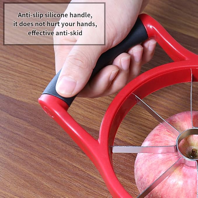 Newness 5.12 Inch Extra Large Apple Slicer, Heavy Duty Apple Cutter 8 Slices, Durable Apple Corer, Stainless Steel Apple Slicer and Corer - for Apple, Potato, Onion and More, Red