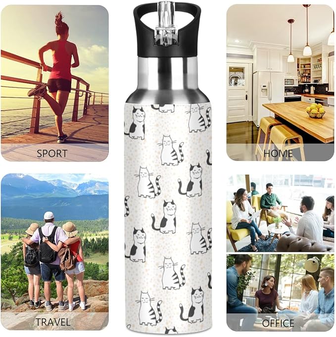 MNSRUU Insulated Water Bottle with Straw, Rainbow and Unicorns Stainless Steel Flasks for Sports Cycling Hiking School