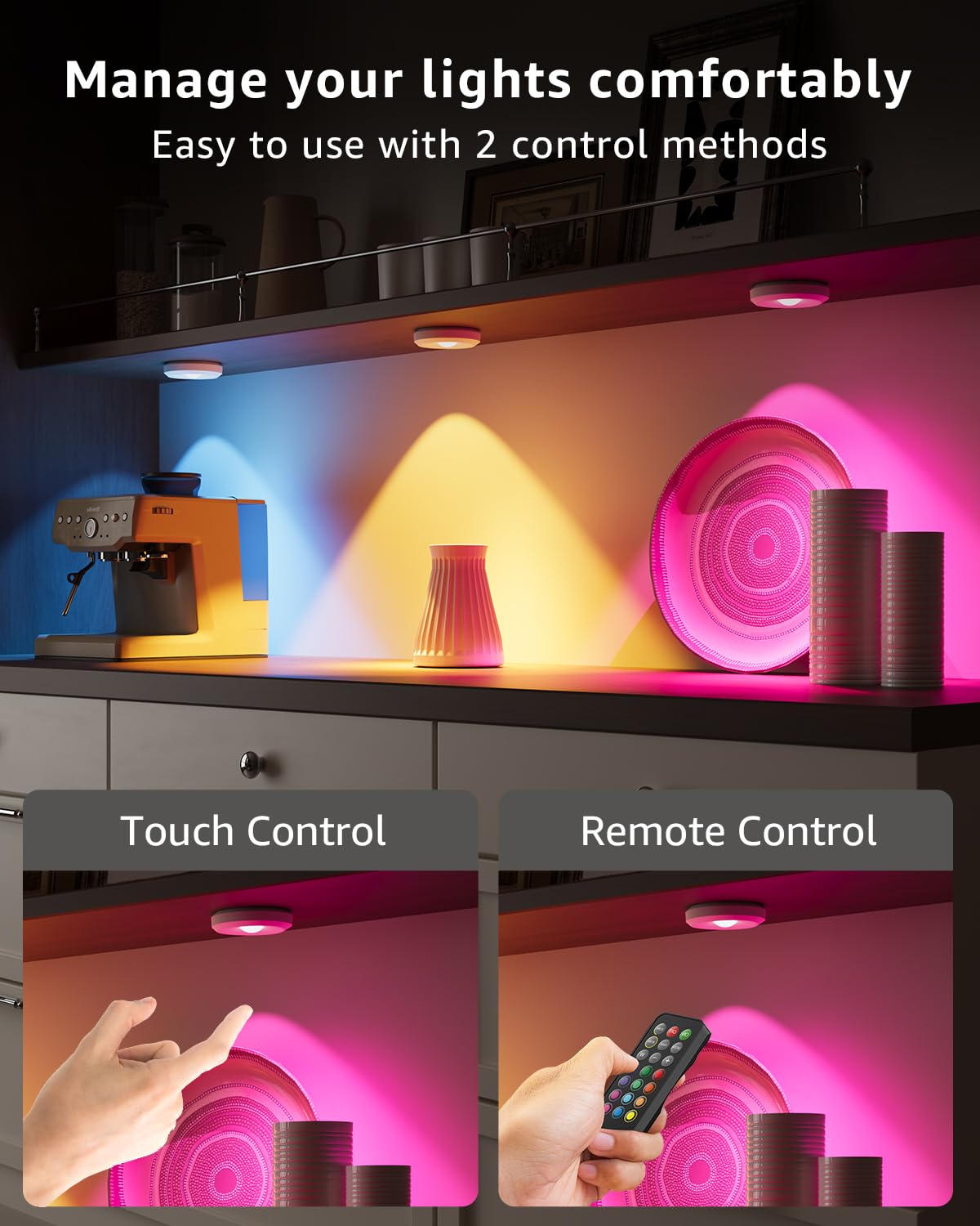 Rechargeable Color Changing Puck Lights With Remote  2400Mah Battery Touch Light Magnetic Push Tap Lights Wireless Rgb Led Under Cabinet Lighting  Sitck On Light For Kitchen  Closet  Classroom  Shelf