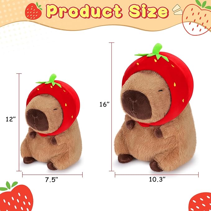 Achwishap Capybara Plush,Cute Plushies Capybara Stuffed Animal,Capybara Plush Toys,Kawaii Plush Stuffed Toy with Strawberry Hat Plushie Gift for Kids Adults Birthday(Capybara with Strawberry Hat,16”)