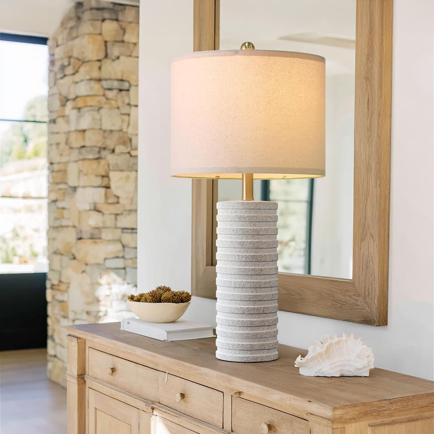 PoKat Ceramic Table Lamps Set of 2, Tall, Neutral, Distressed Finish, AMZ-T1253WH, Rustic Home Decor for Bedroom and Living Room