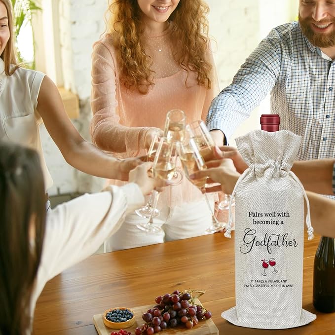 Godparent Proposal Gift Wine Bag, Birthday Gifts for Men Godfather Pastor, Party Favor Wine Champagne Gift Bag With Drawstring -11