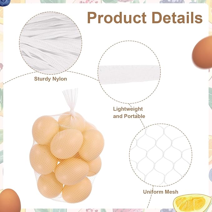 uxcell 100Pcs Reusable Produce Mesh Bags, 40cm Mesh Plastic Netting, Stretchable Egg Hatching Bags for Fruit Vegetable Storage, White