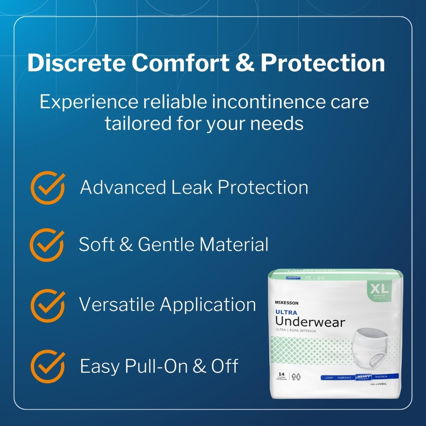 McKesson Ultra Adult Incontinence Underwear, [14 Count], Heavy Absorbency, XL, 58-68 in. Unisex Bladder Leak Protection, Pull-On Style with Tear-Away Sides, Postpartum and Incontinence Support