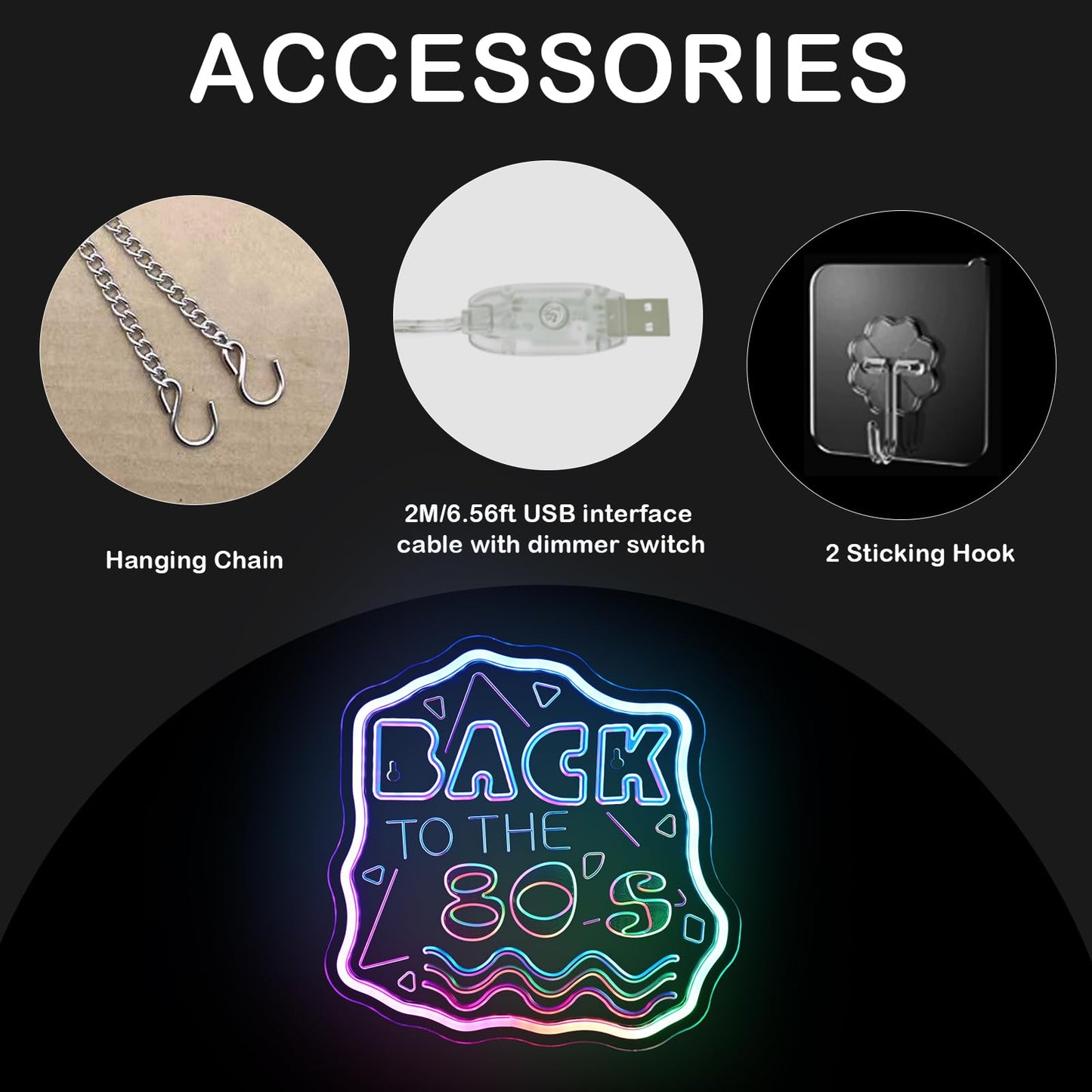Jurong Back To The 80S Neon Signs For Wall Decor  Rgb Dynamic Dimmable Led Light Up Sign  Usb Powered Neon Sign  For Home  Party  Gift  Office  Bedroom  Retro Lovers