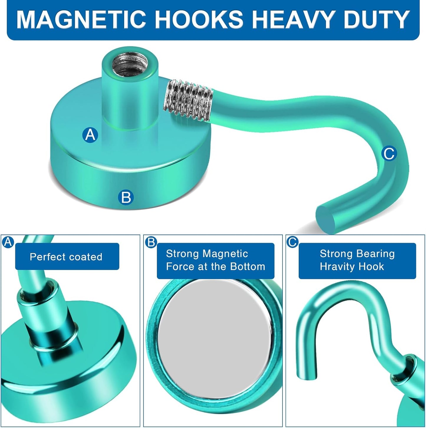LOVIMAG Strong Magnetic Hooks, 50Lbs Green Strong Magnet Hooks, Heavy Duty Magnets for Cruise Accessories, Magnetic Hooks for Refrigerator, Hanging, Ceiling, Tool Room Etc - 4 Pack