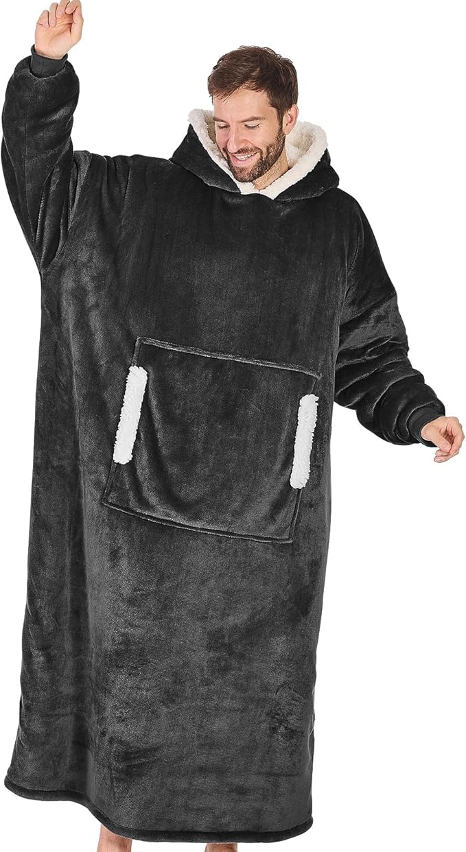 yescool Wearable Blanket Hoodie, Flannel Sherpa Fleece Blanket Sweatshirt for Adults Women Men,One Size Fits All