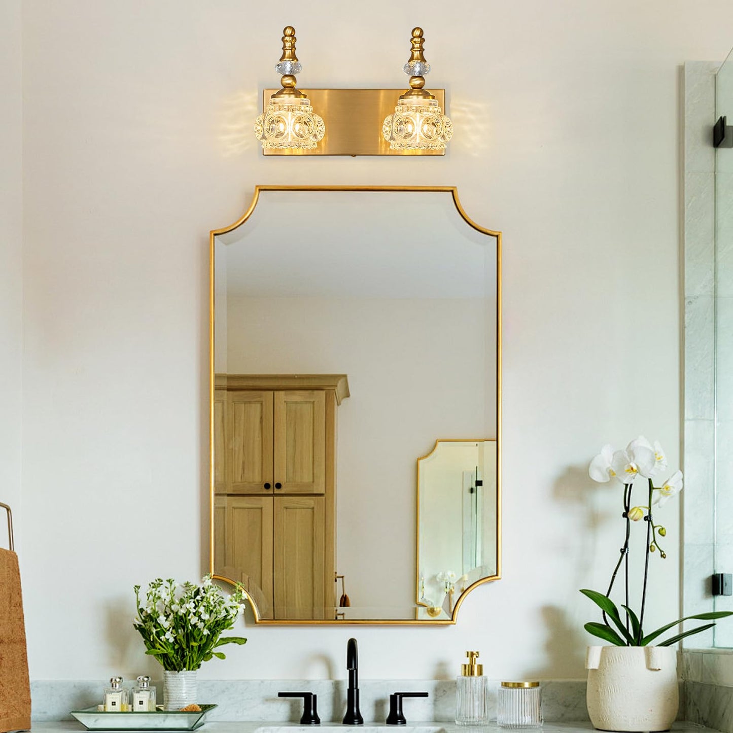 Lbsqj Modern Glass Crystal Vanity Light - Vintage Bathroom Lighting Fixtures Over Mirror  2 Light Vanity Lights G9 Bulb (11.81 Inch  Gold)