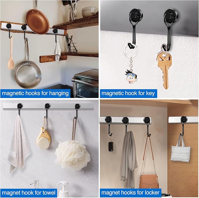 LOVIMAG Hooks, 30lbs+ Magnetic Magnet Hook 2025 Cruise Cabin Ship Essentials Heavy Duty Strong Refrigerator Fridge Hanging for Classroom Beach Vacation Kitchen Grills Home Mug Hanger (20 Pack), Black