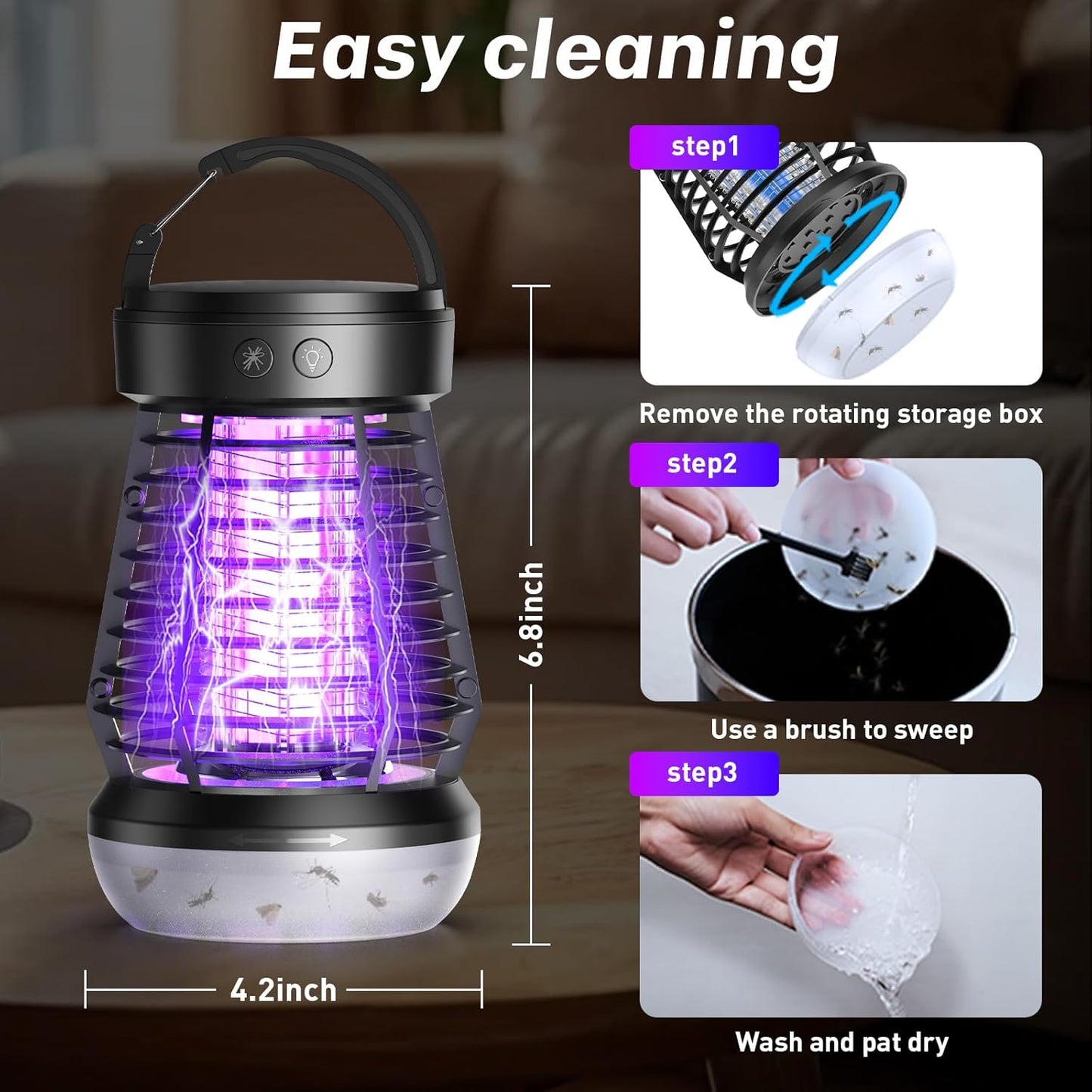 Upgraded Electric Fly Zapper,3 in 1 Bug Zapper Outdoor & Indoor, Electric Mosquito Killer Lamp with 2000V Grid & On/Off Switch, Mosquito Traps for Kitchen, Patio, Backyard, and More (Black)