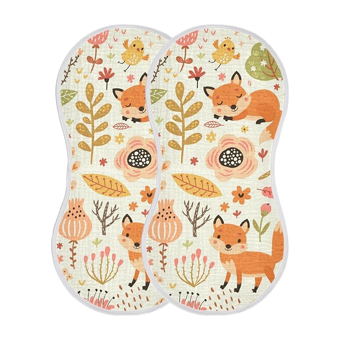 Kigai Fox and The Flower Muslin Baby Burp Cloths, Large Absorbent Cotton Muslin Burp Cloths Set of 1, Washcloths, Face Towel, Bibs for Newborn Boys Girls, 11 x22 Inch