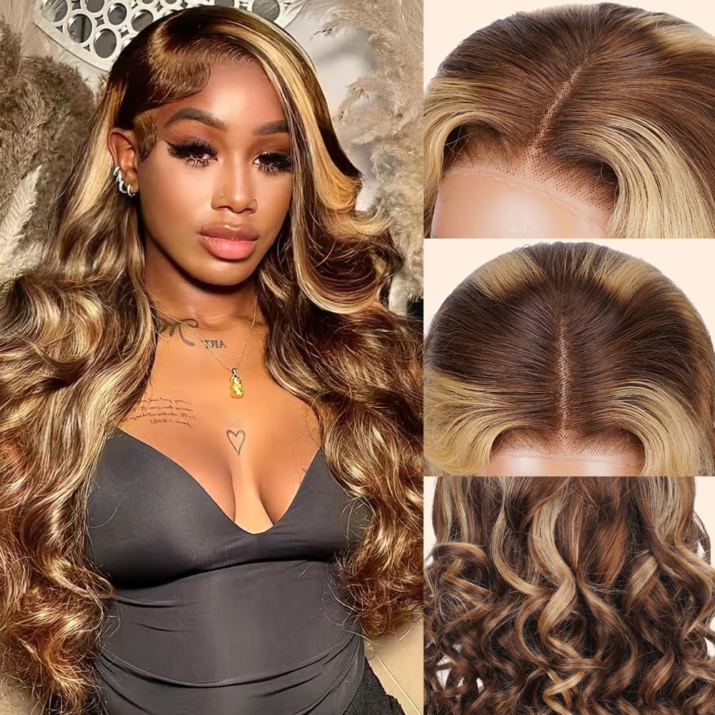 Ombre Highlight Lace Front Wigs Human Hair Honey Blonde 5x5 Pre Cut Lace Front Wigs Human Hair 5x5 HD Lace Closure Wigs For Wome