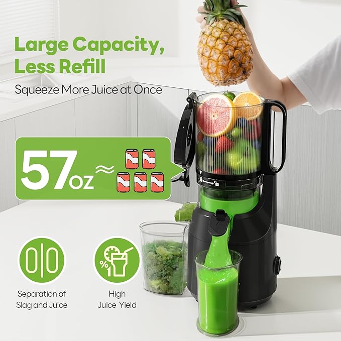 Cold Press Juicer - 5.5" Mega Mouth Feed Chute with Self Feeding Hands-Free Design - Juicer Machines for Vegetables and Fruits - Juice Extractor Machine High Juice Yield - Easy to Clean