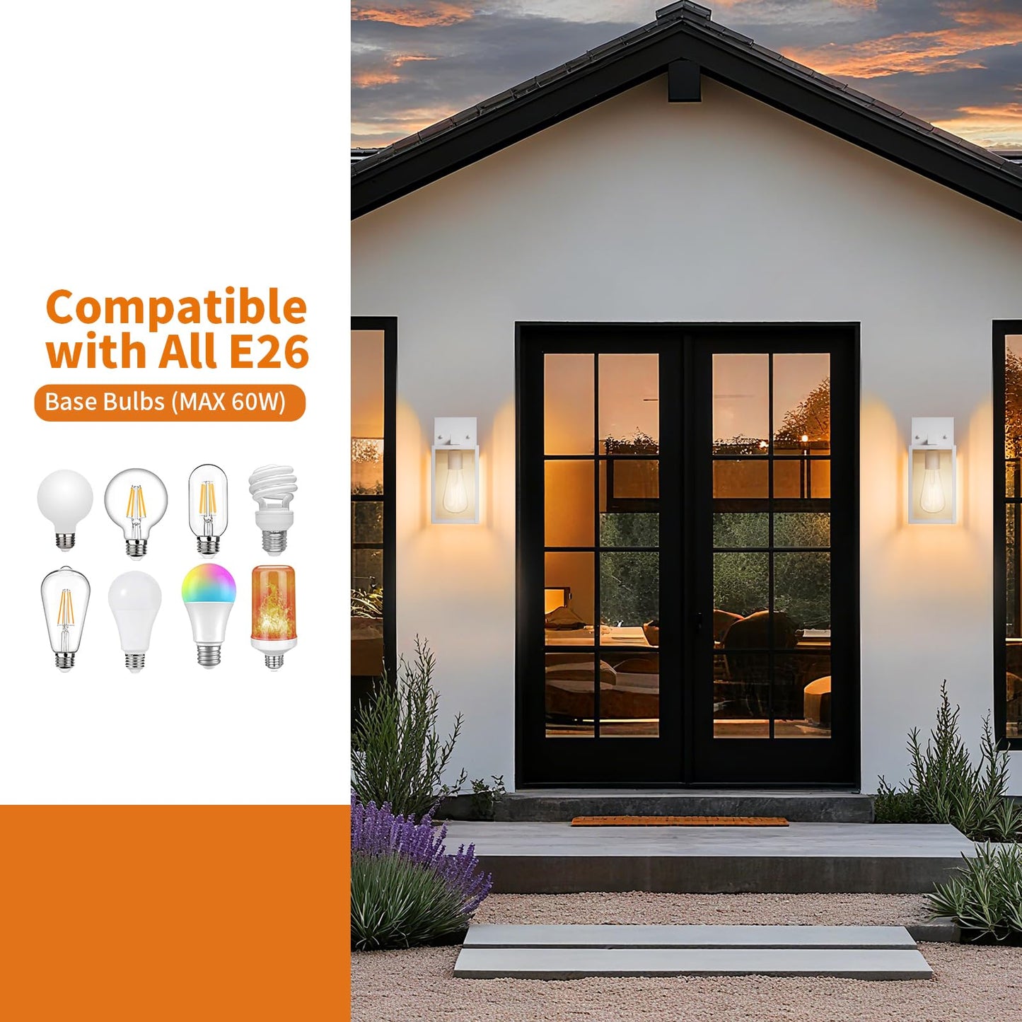 2 Pack White Exterior Lighting Fixtures Wall Mount  Outside Front Porch Lights For House  Outdoor Lantern Lamp  Waterproof Wall Sconce Lights  Coach Light For Garage Entryway