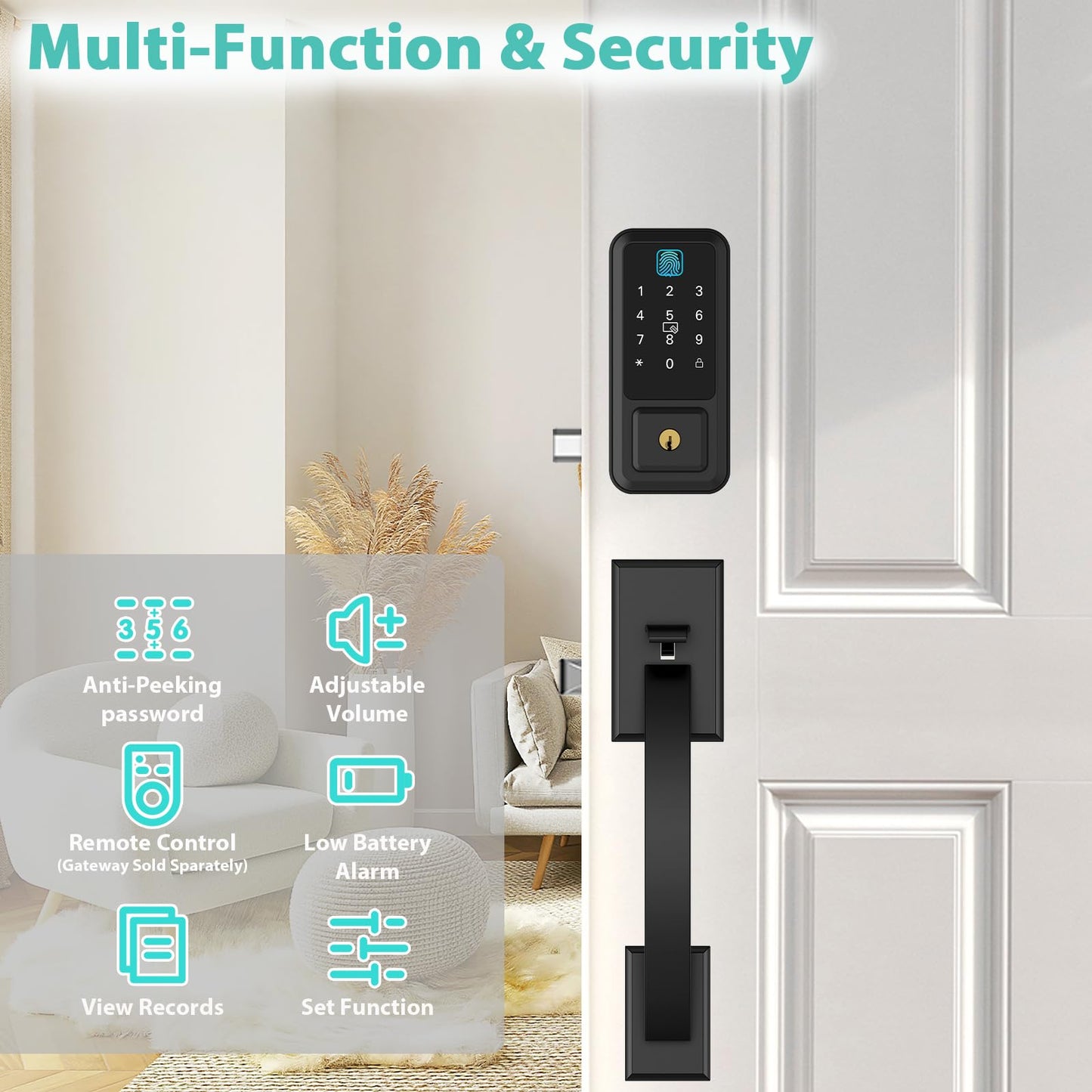 CINOP WiFi Front Door Lock with Handle Set, App Control, Smart Locks for Front Door Touchscreen keypad, Keyless Entry Door Lock Fingerprint Deadbolt, Auto Lock (Black)