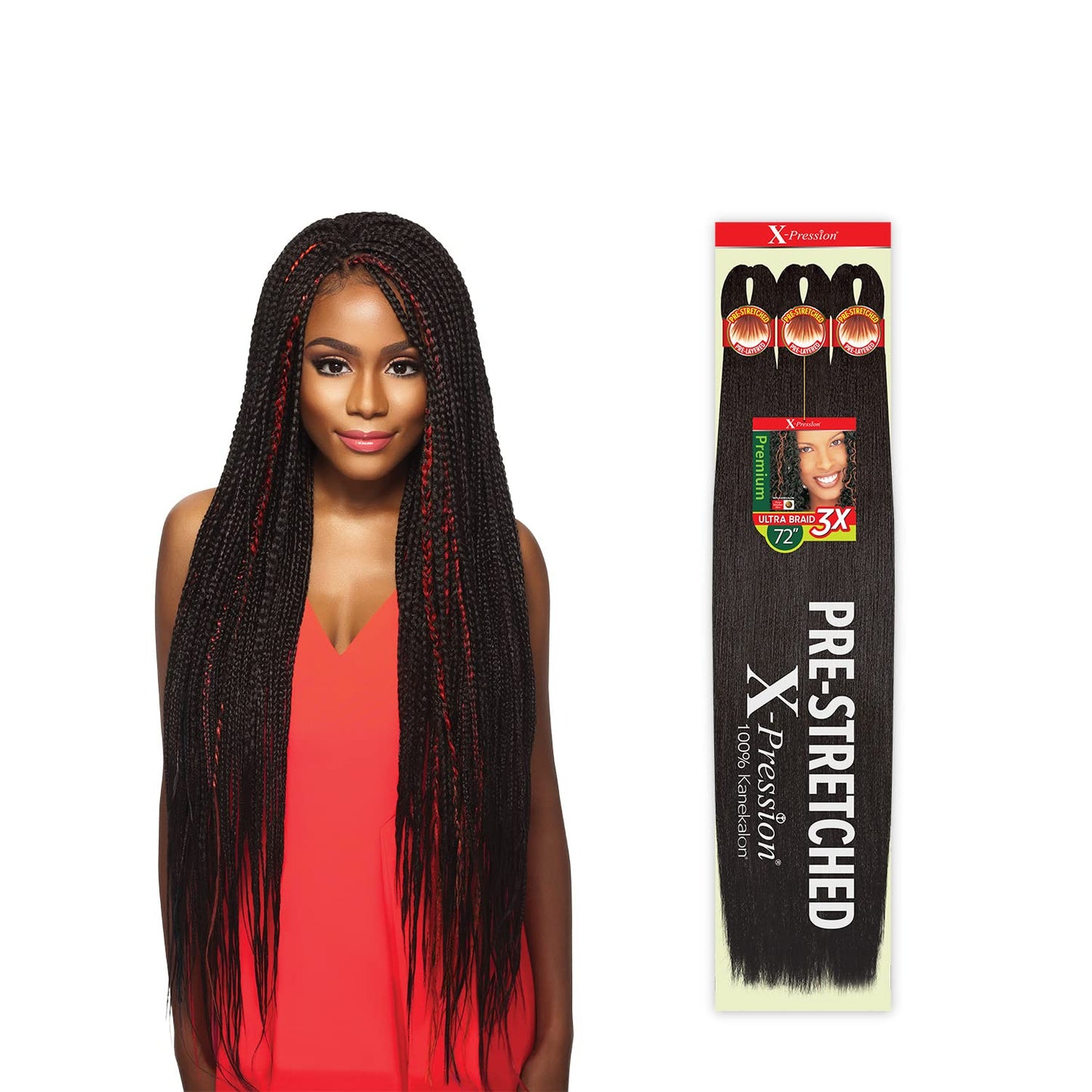 Outre Braids X-Pression Kanekalon 3X Pre Stretched Ultra Braid 72 (1-pack, 2T1B/613)